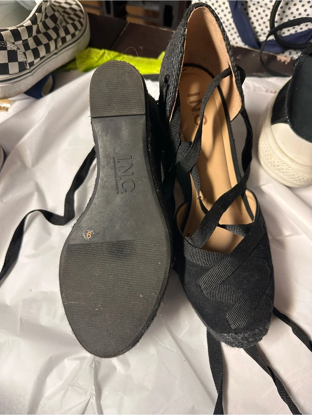 INC International Concepts Black Lace-Up Espadrille Wedges (worn only 1 time)